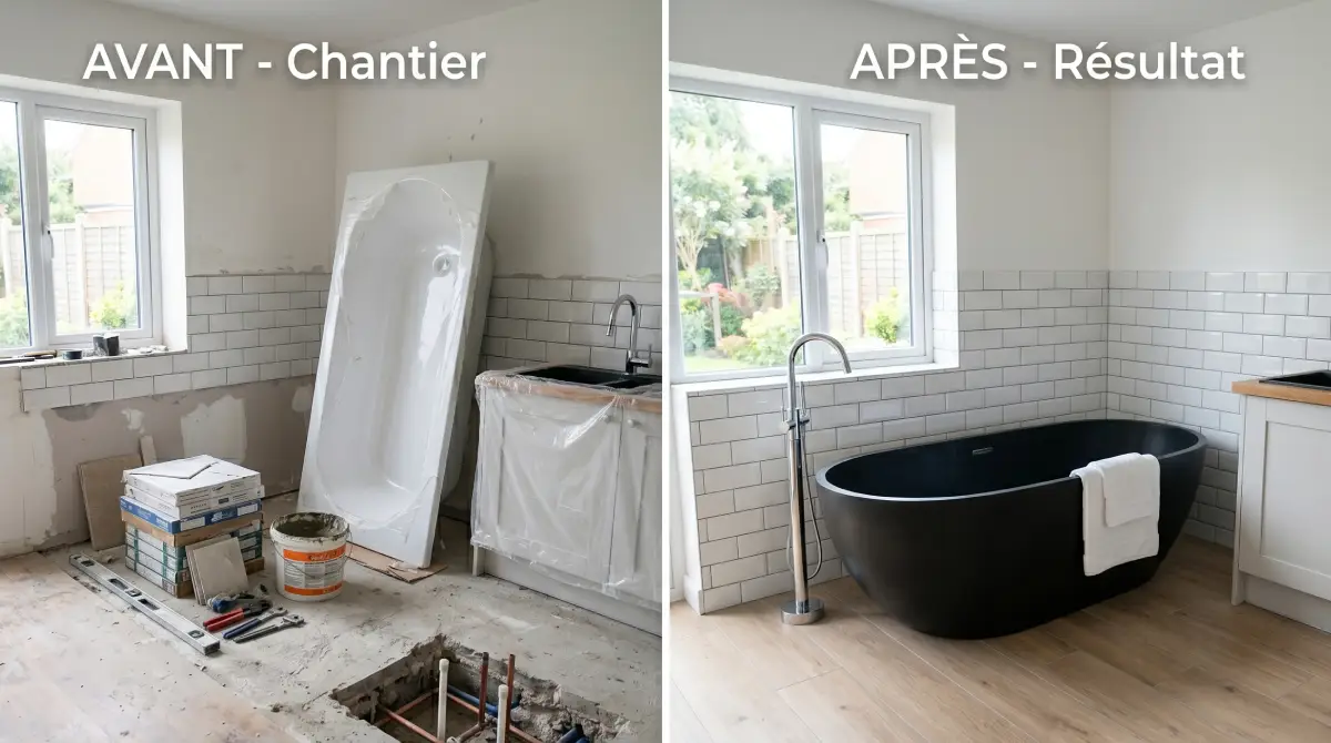 avant apres chantier installation baignoire
