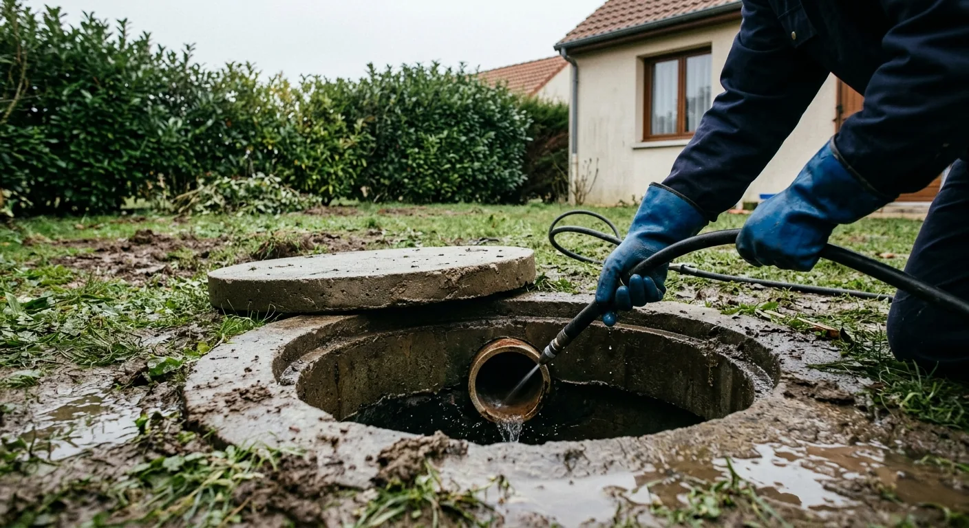 Curage haute pression d'une évacuation WC depuis un regard extérieur à Saint-Herblain