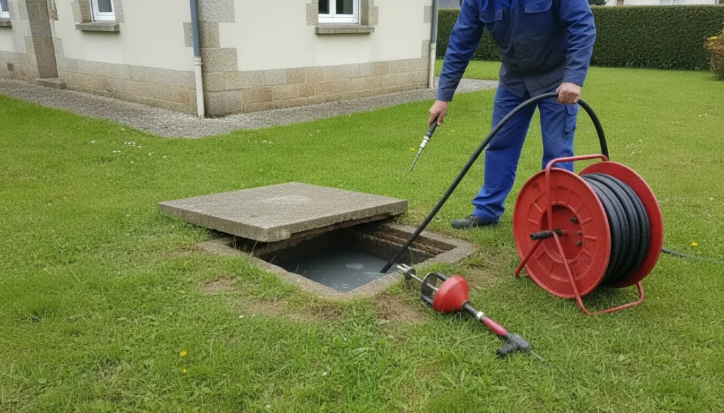 Débouchage canalisation avec hydrocureur haute pression dans un regard à Saint-Étienne-de-Montluc