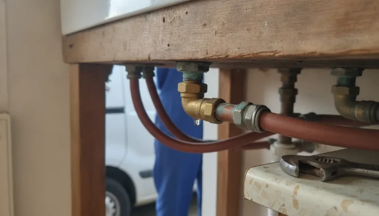 Raccordement de tuyaux cuivre et PER sous un évier lors d'une intervention plomberie à Savenay Raccordement de tuyaux cuivre et PER sous un évier lors d'une intervention plomberie à Savenay